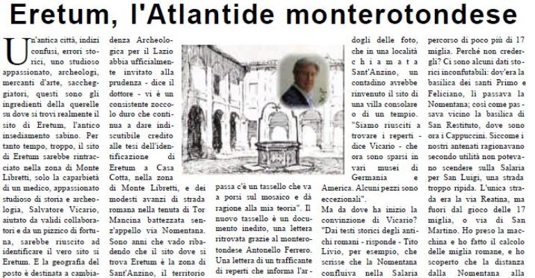 Sitopreferito Story. Eretum, l’Atlantide monterotondese